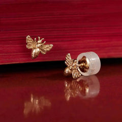 Solid 14K Gold Small Honeybee Post Earrings