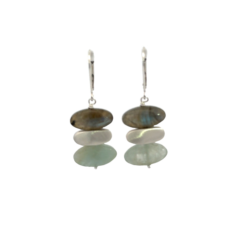 Labradorite Aquamarine and Silver Nugget Drop Earrings