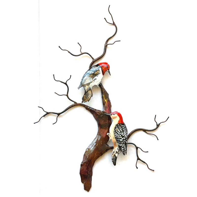 Red Headed and Red Bellied Woodpeckers on a Tree