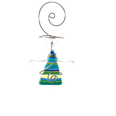 Tiny Striped Angel Fused Glass Ornament - Cool
