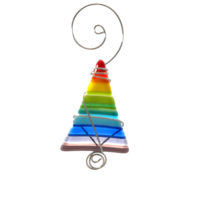 Striped Mini Tree Fused Glass Ornament - Rainbow