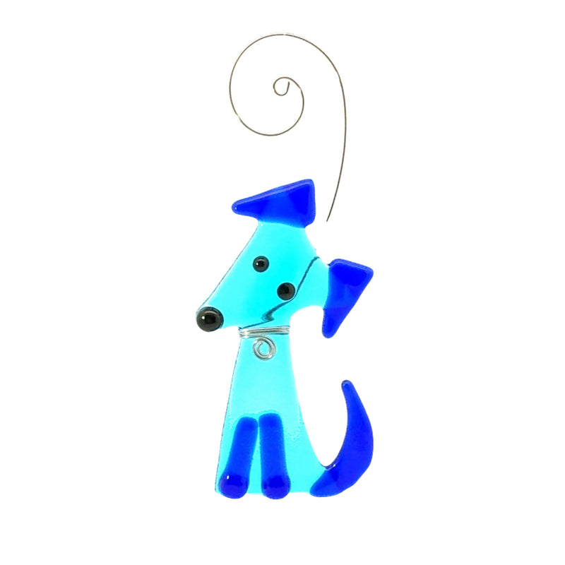 Dog Fused Glass Ornament - Bright Blue/Cobalt