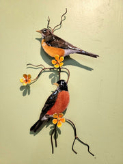 Robin Pair with Flowers