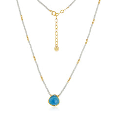 Center Gem Dainty Beads Necklace - Moonstone Beads & Blue Chalcedony