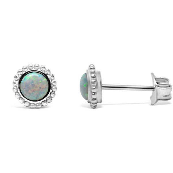 Stia Synthetic White Opal Mini-Mini Stud Earrings in Sterling Silver