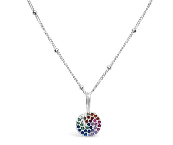 Stia Pave Icon Sterling Silver Rainbow Disk Necklace