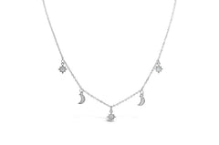 Stia Sterling Silver and CZ Dazzling Dangle Moon and Star Necklace
