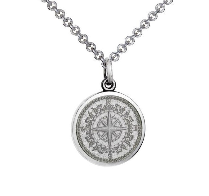 Colby Davis Sterling Small Compass Rose in White Enamel Pendant on Chain