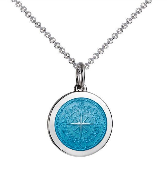 Colby Davis Sterling Medium Compass Rose Pendant in Light Blue Enamel  on Chain