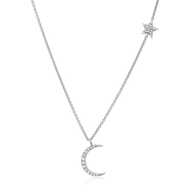 Small Moon and Star Diamond Necklace