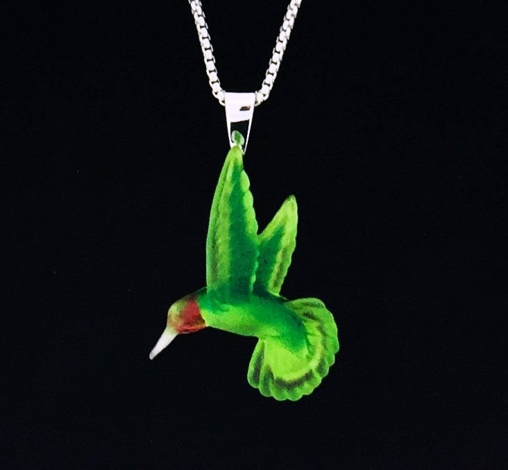 Matt Bezak Glass Hummingbird Pendant Set in Sterling Silver