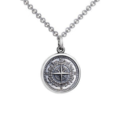Colby Davis Oxidized Sterling Silver Small Compass Rose Pendant on Chain