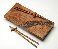 Treestump Woodcraft Mesquite Wood Sushi Board with River Rock Inlay