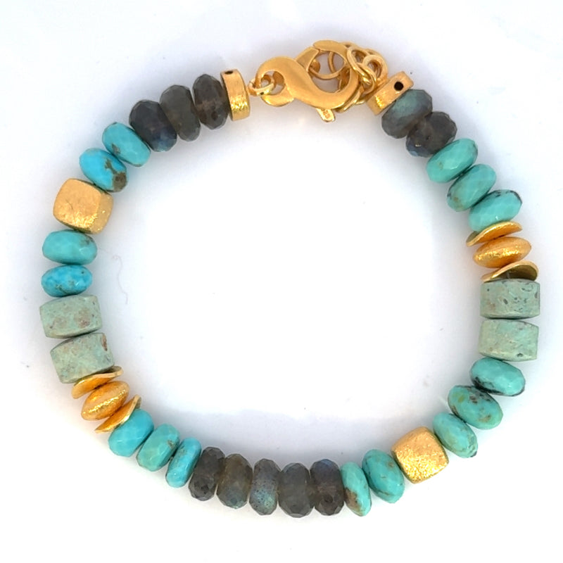 Turquoise, Labradorite, and Chrysocolla Bracelet 8mm