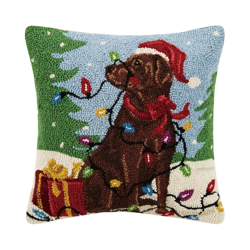 Holiday Chocolate Labrador Dog Hook Pillow - Christmas