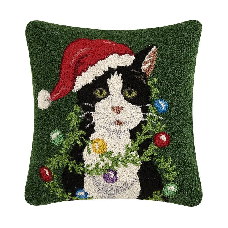 Holiday Cat Wrap Around Ornament Wool and Cotton Hook Pillow