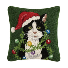 Holiday Cat Wrap Around Ornament Wool and Cotton Hook Pillow