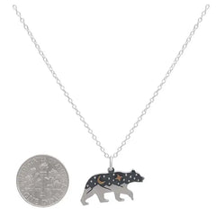 Sterling Silver Bear Charm Necklace with Bronze Moon