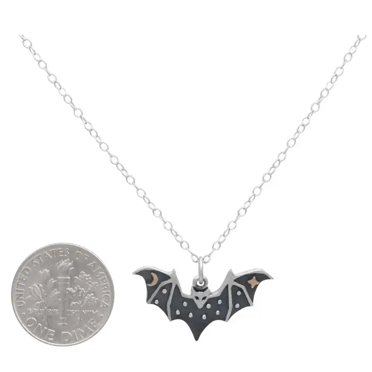 Sterling Silver Bat Necklace with Bronze