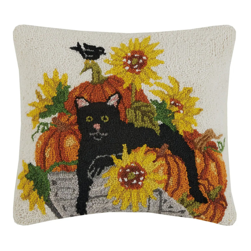 Cat & Sunflowers Hook Pillow - Mary Lake Thompson