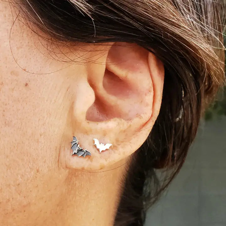 Sterling Silver Detailed Bat Post Earrings