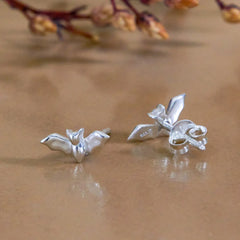 Sterling Silver Dimensional Tiny Bat Post Earrings