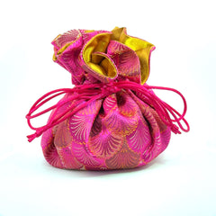 Hot Pink & Orange Seashells Brocade Jewelry Pouch