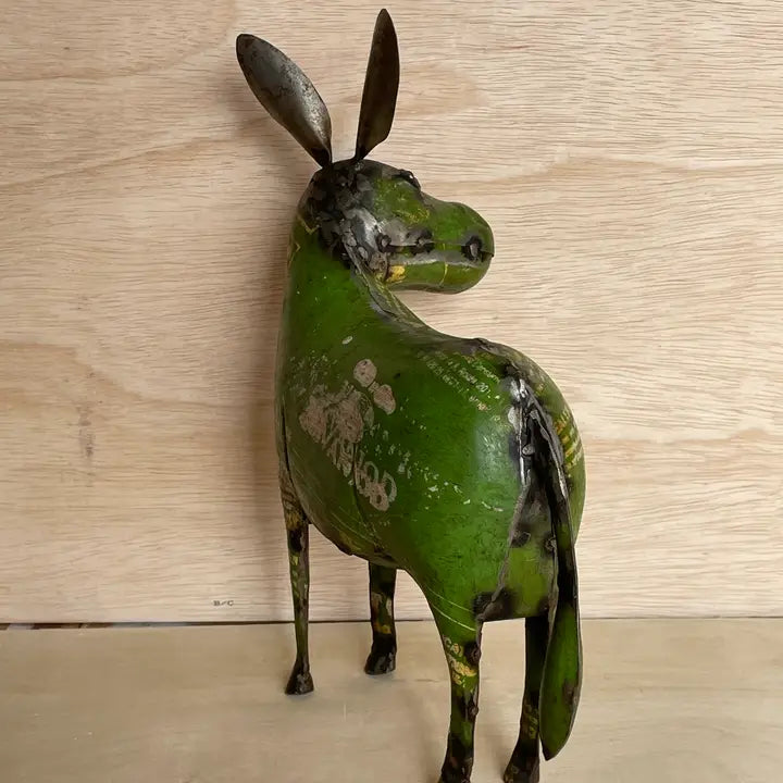 Handmade Recycled Metal Donkey Sculpture - Unique Farm Animal Statue For Home Decor