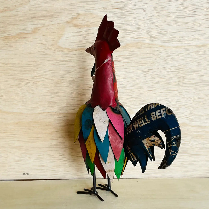 Rooster Multi Colored Recycled Metal Animal