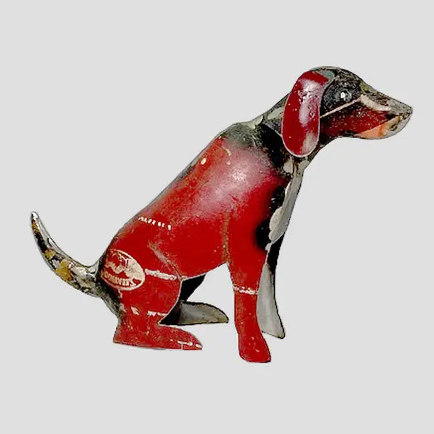 Red Sitting Dog Recycled Metal Animal