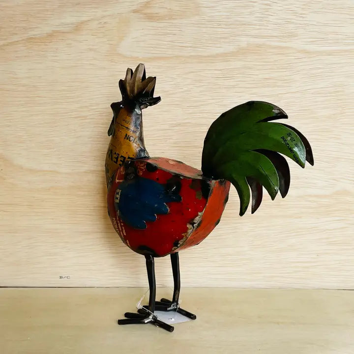 Green Tail Rooster Recycled Metal Animal
