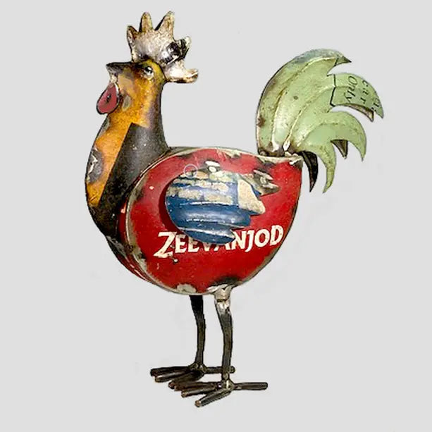 Green Tail Rooster Recycled Metal Animal