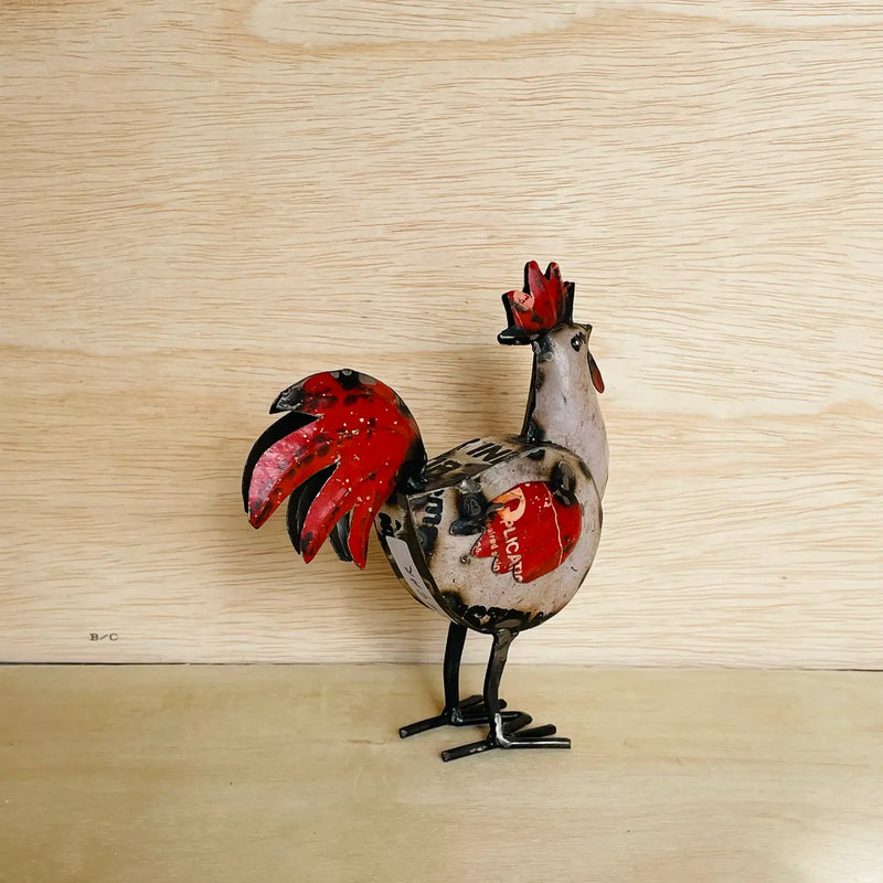 Rooster White Recycled Metal Animal