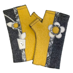 Yellow Flower Fingerless Gloves