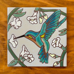 Hummingbird with White Flowers Tile Art Trivet