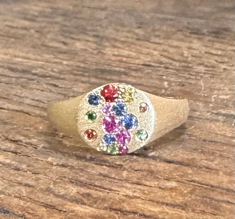 Rainbow and Tsavorite Garnet Flush Set Ring
