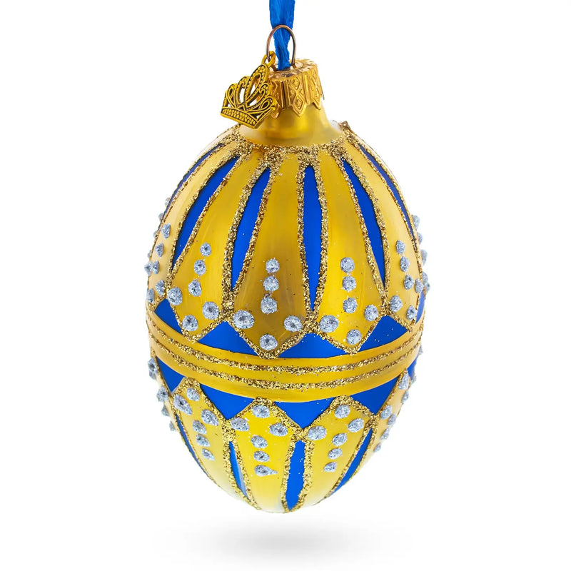 Blue Enamel Royal Inspired Egg Glass Ornament
