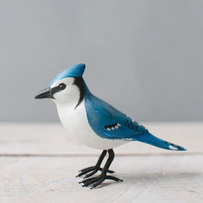 Mini Blue Jay Carved Wooden Ornament