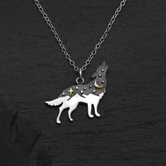 Sterling Silver Wolf Necklace with Bronze