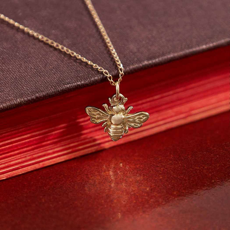 Solid 14K Gold Bee Charm Necklace