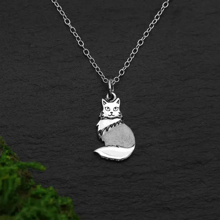 Sterling Silver Fluffy Cat Necklace