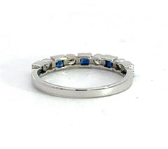 Square Sapphire and Round Diamond Band