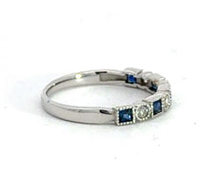 Square Sapphire and Round Diamond Band