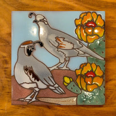 Quail Hand Glazed Art Tile Trivet