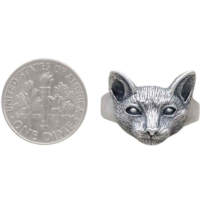 Sterling Silver Detailed Cat Face Ring