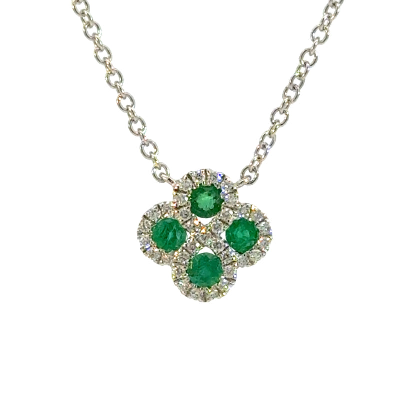Natural Emerald and Diamond Cloverleaf Necklace