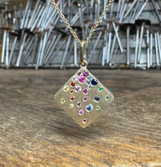 Rainbow Sapphire & Tsvavorite & Ruby Confetti Square Pendant