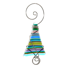 Striped Mini Tree Fused Glass Ornament - Cool