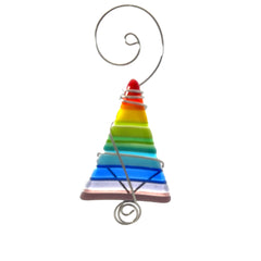 Striped Mini Tree Fused Glass Ornament - Rainbow
