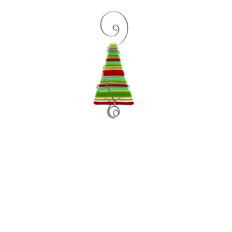 Striped Tiny Tree Fused Glass Ornament - XMAS
